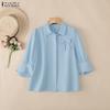 ZANZEA Women Casual Turn Down Collar Solid Color Half Sleeve Blouse