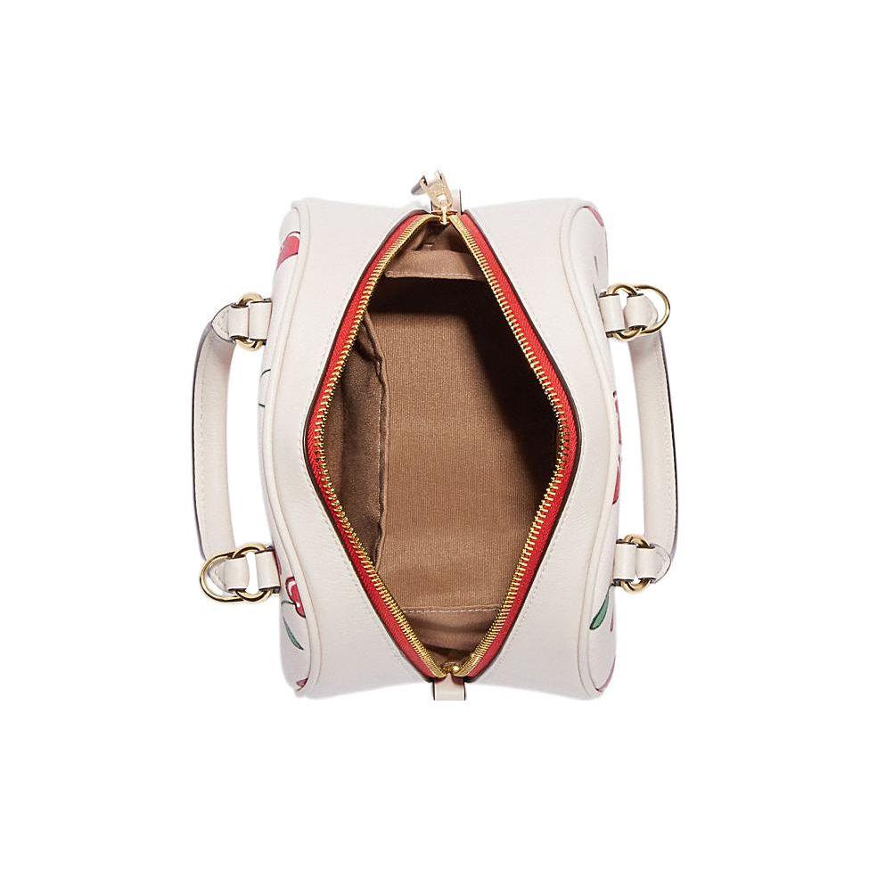 Coach Sydney 21 Zipper Cherry Print Coated Canvas And Leather Shoulder Crossbody Handbag Small Women Handbags White CF421-IMCAH