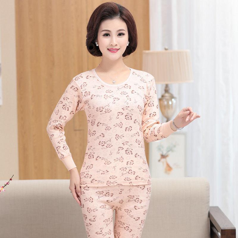 Women's pure cotton thermal underwear set for mothers, autumn and winter wear