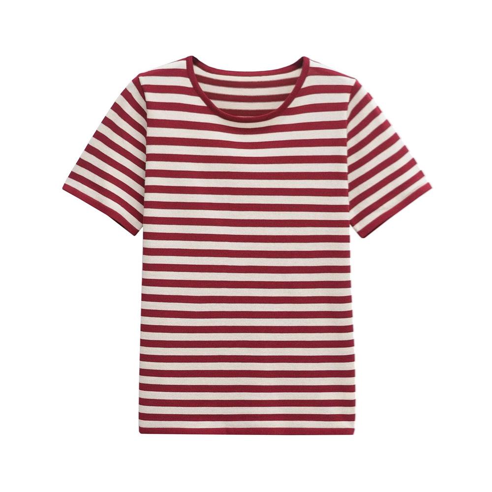 Women's Striped Slim Fit Round Neck Short Sleeve Knit Top - Spring/Summer 2025 Collection