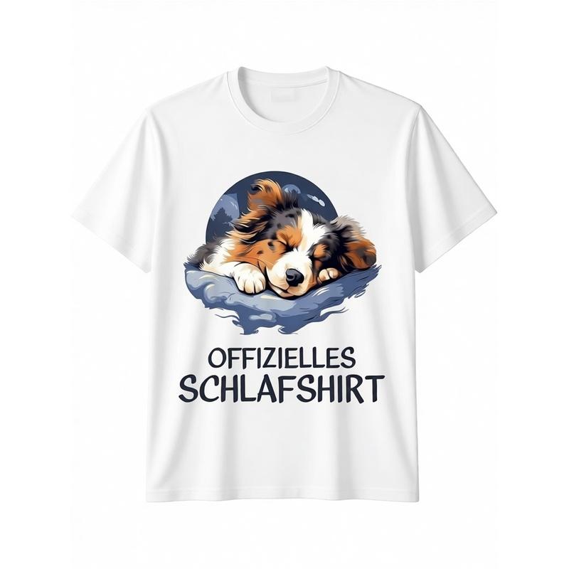 Men'S Australian Shepherd Sleep Shirt - Black Casual Crew Neck T-Shirt With "Offizielles Schlaftshirt" Print | Short Sleeve, Regular Fit, All-Season