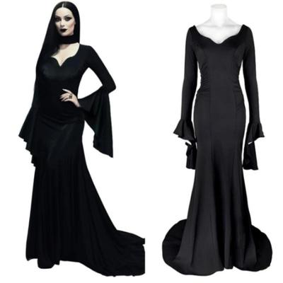 Morticia Addams Vintage Gothic Schwarzes Langarmkleid