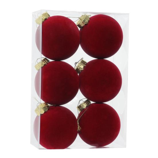 6Pcs Christmas Ball Ornaments Flocking Rustic Distressed Hanging Balls with Loop Farmhouse Xmas Decoration