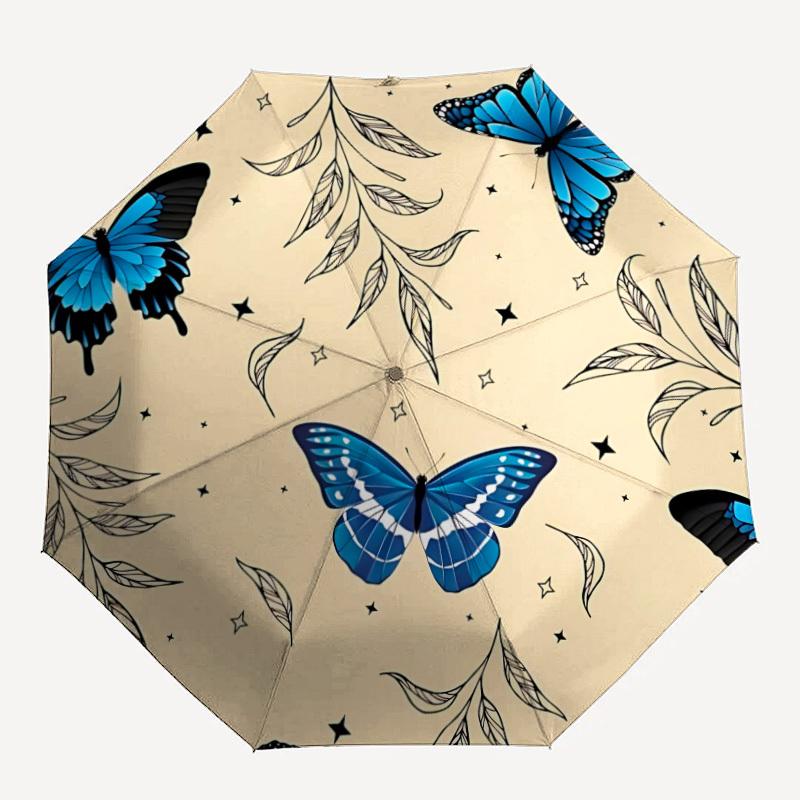 

1pc Butterfly Print Auto-Fold Umbrella with One-Touch Open/Close - 8 Reinforced Ribs for Windproof Stability, yy251118236