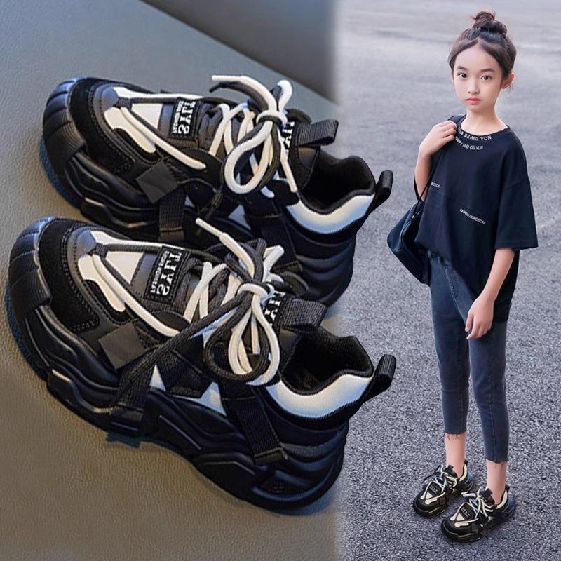Girls shoes 2025 spring and autumn new soft-soled versatile dad shoes little girls soft-soled single shoes medium and older children's sports shoes