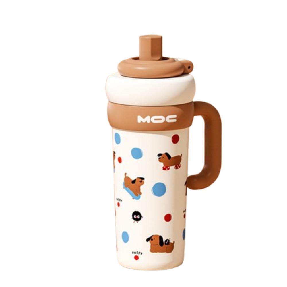 

750ML Outdoor Insulated Mug Creative Drinking Straw Cup Coffee Tumbler with Handle Travel коричневый