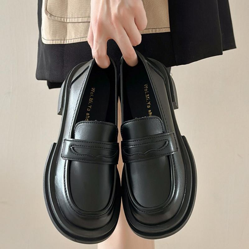 

Модные туфли в британском стиле, ретро, на среднем каблуке, женские лоферы, весна-осень 2025, универсальная платформа, слипоны, женская обувь, повседневные удобные лоферы 37 чёрный