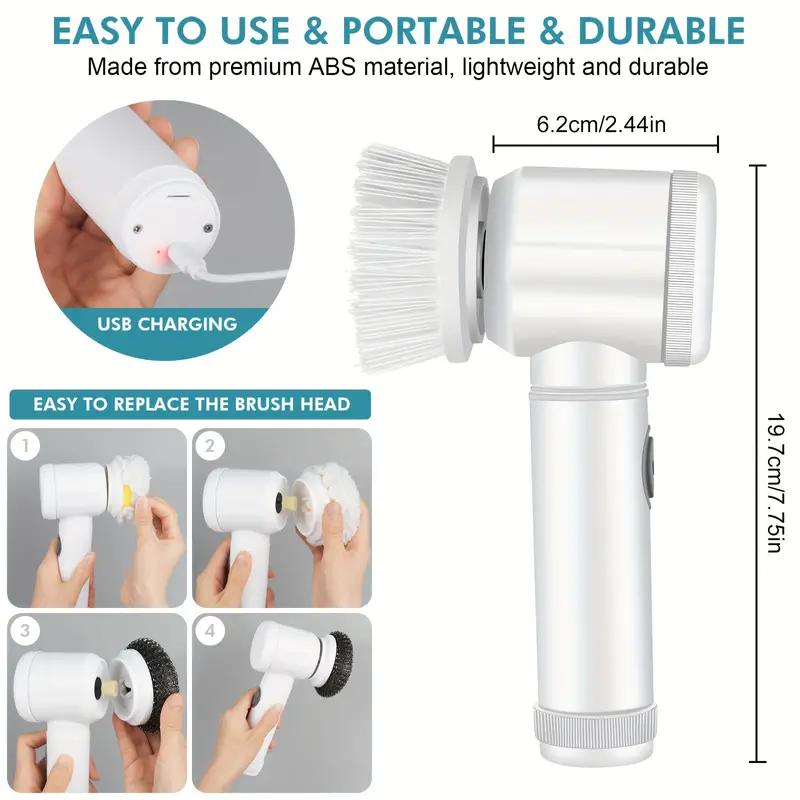 Electric Spin Scrubber,Bathroom Cleaning Brush Power Scrubber with 5 Replaceable Brush Heads, Electric Cleaning Brush