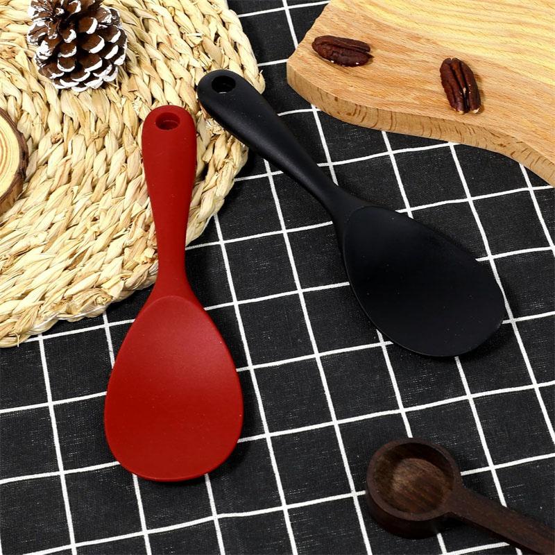 2pcs Hanging Silicone Rice Spoon Non Stick Rice Spatula Heat Resistant Rice Cooker Spoon Electric Rice Cooking Scoop with Holes