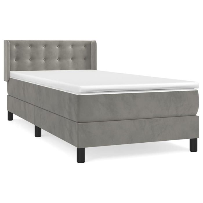 Lit avec matelas - Maison Exclusive - 90x200 cm - Velours gris clair - Tête de lit réglable