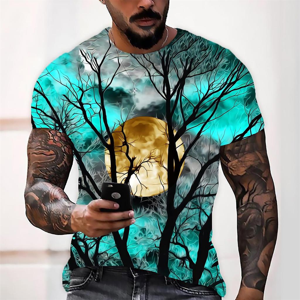 Men's Casual Printed Short Sleeve T Shirt Lightweight Breathable Crew Neck Tee Halloween Theme Graphic Design