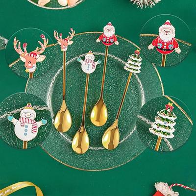 1-20PCS 304 Stainless Steel Gold Cutlery Set Christmas Coffee Stirring Spoon Fruit Spoon Dessert Spoon Home Dining Utensils