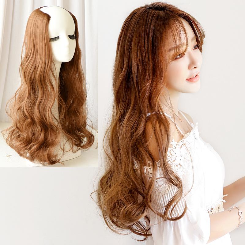 Women’s Long Wavy Hair Extension One-Piece Big Waves Clip-In Wig Voluminous Natural-looking Straight-to-Wavy Wig