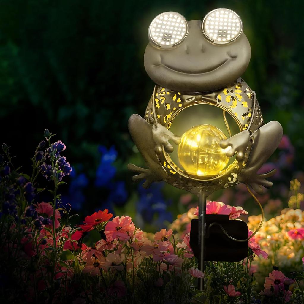 Metal Animal Garden Statues Solar Lights Outdoor Decor Blinking Eyes Owl Cat Frog Sculpture Mother's Day Gift Art Yard Ornaments