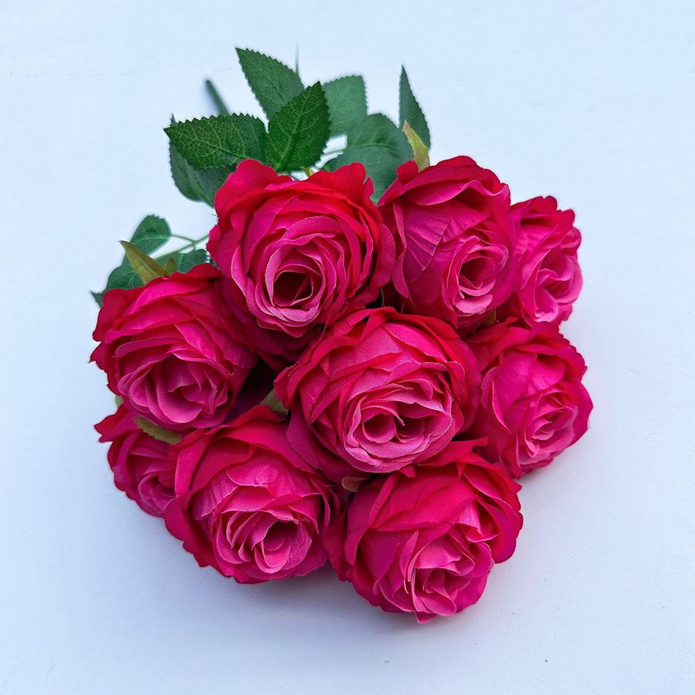 9 Forks Silk Rose Artificial Flower Bouquet For Wedding,Home Decor,Valentine's Day Gift, Room Table Decor,Scenery Decor