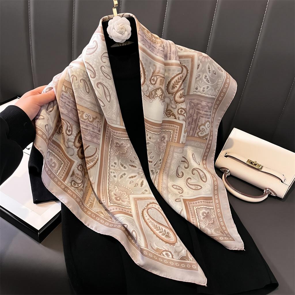 New Fashion Square Silk Scarf Women Luxury Satin Print Hijab Scarves Pareo Bandana Female Shawl Wrap Headband Foulard 90cm