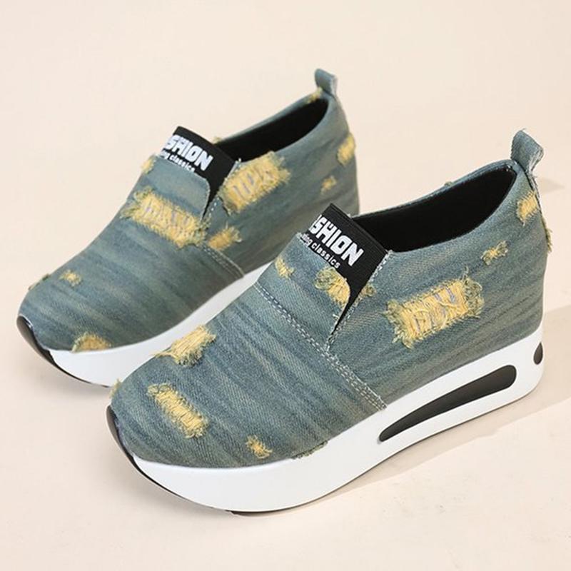Fashion Fashion Mix Color Ripped Sneakers Women Slip On Lightweight Sports Shoes Woman Autumn Winter Low Top Platform Sneaker Female