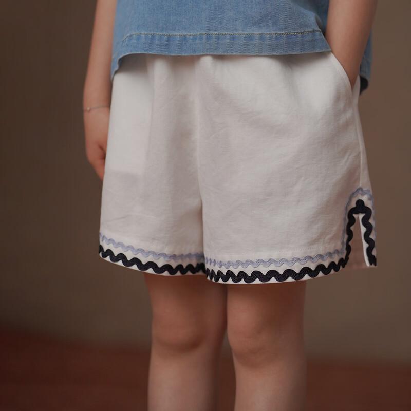 

Hacikis Girls Summer Cotton Linen Lace Shorts 140