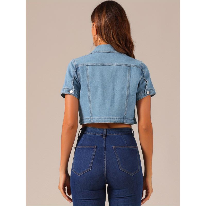 2026 Women's Light Blue Denim Short-Sleeved Casual Jacket