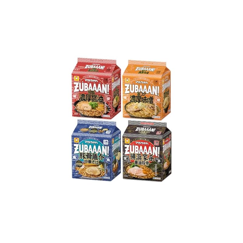 [Maruchan ZUBAAAAN! 3-pack, 4-flavor set (1 each of: rich pork back fat soy sauce, flavorful and rich miso, Yokohama Iekei soy sauce pork bone, and