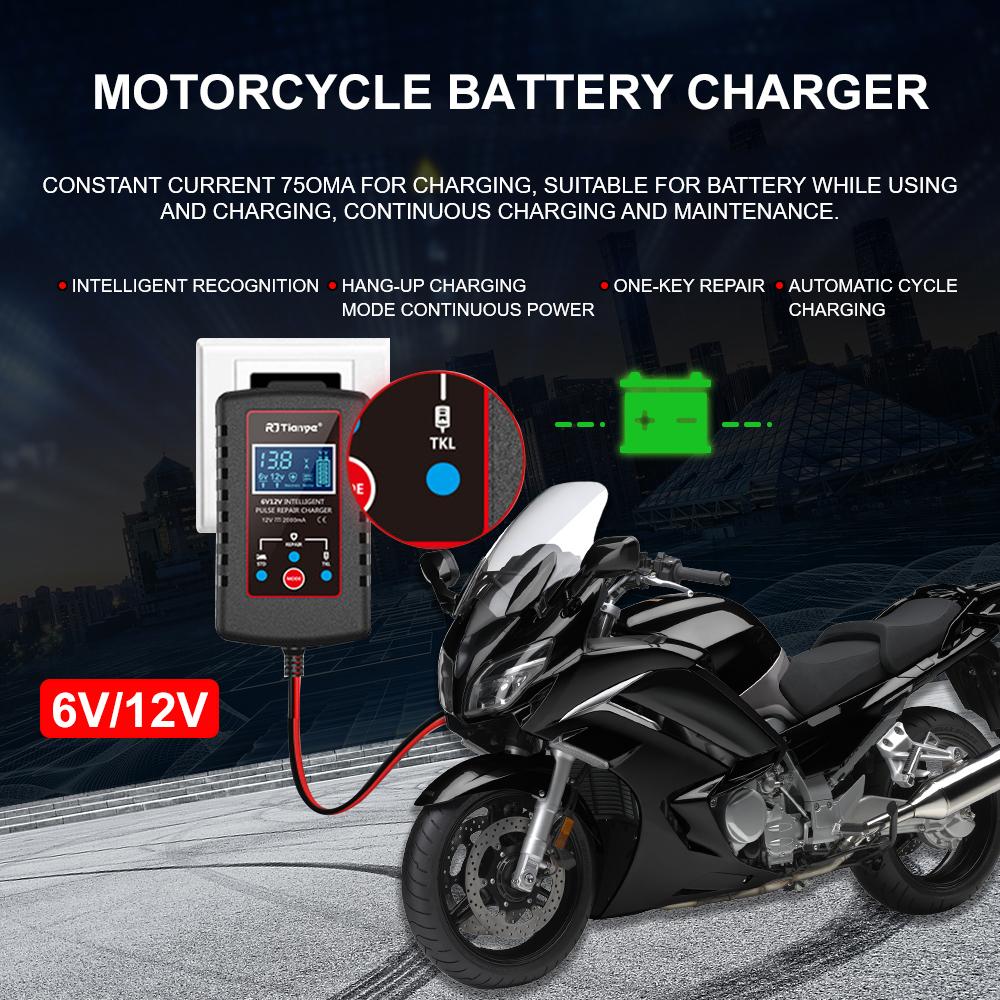 Automotive Battery Charger 30W 6V 12V Motorcycle Batteries Charging Digital Pulse Repair Adapter Cable Extender For Storage Cell