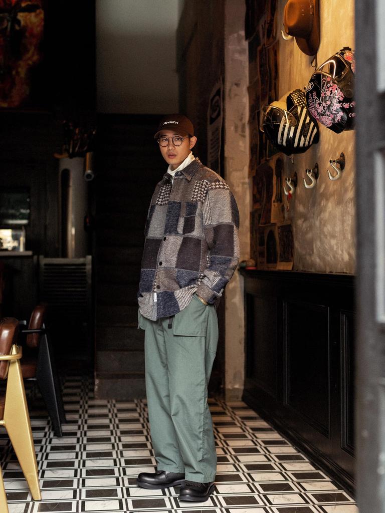 Fashion Long Sleeve Shirt Autumn Clothes Retro Switching Design Thick Patchwork Tweed Check Outerwear [CHANGE WELL] Men's Spring/Autumn/Winter