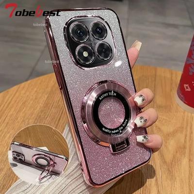 Glitter Plating Case For Xiaomi POCO X7 Pro 5G Fundas For Magnetic Phone Holder Soft Silicone Cover