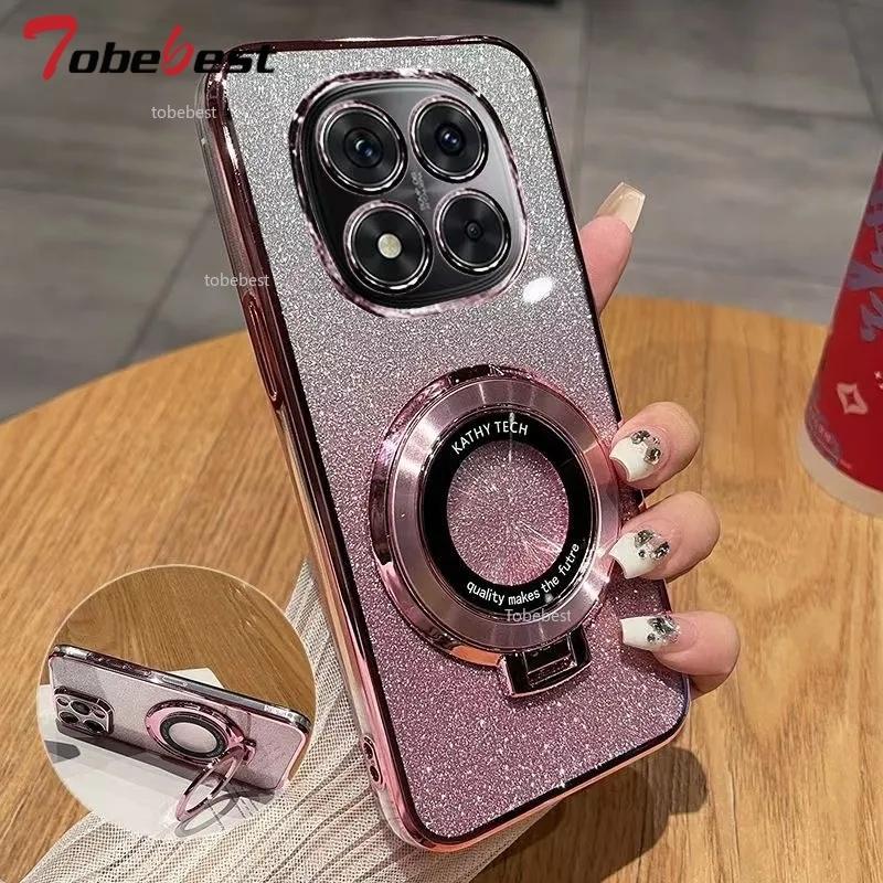 Glitter Plating Case For Xiaomi Redmi 14C Note 14 Pro Plus 4G 5G Fundas For Magnetic Phone Holder Soft Silicone Cover