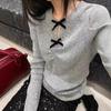 French High-grade Bow Knit Bottom Shirt Female New Autumn and Winter Temperament Students Long-sleeved Sweater Top