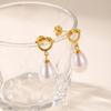 Drop Earrings with Knot Teardrop Pearl, 18K Gold Plated Stainless Steel Dangle Jewelry, Waterproof Anti-Tarnish Party Gift