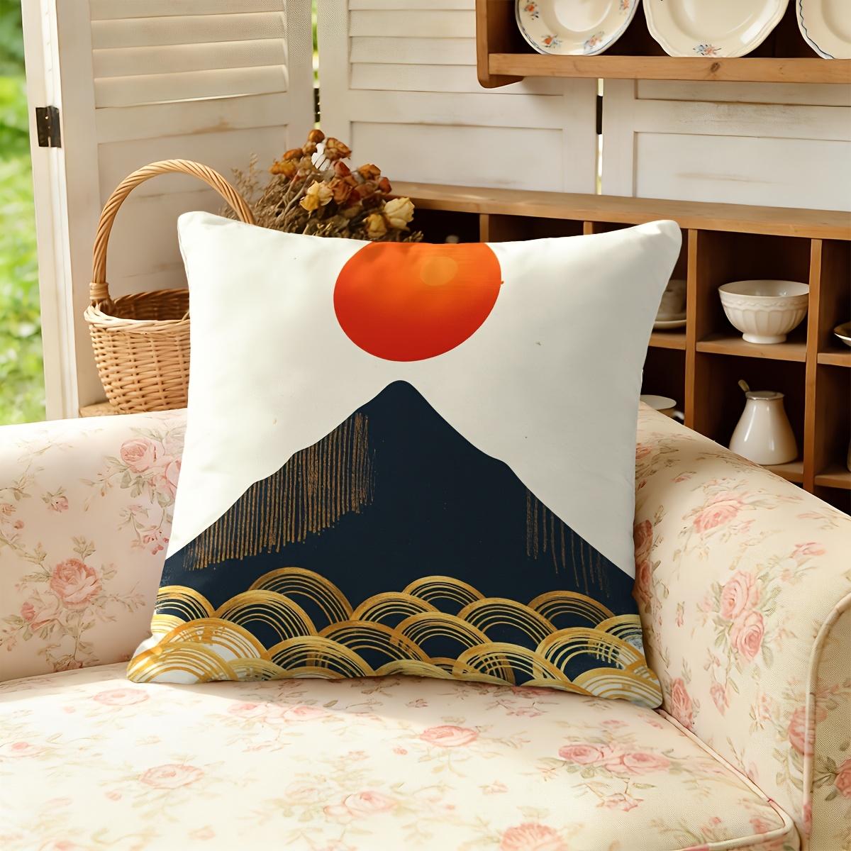 Japanse Mount Fuji Golf Zon Print Kussensloop Kussenhoes Aziatische Zen Woondecoratie Accent Plaid voor Slaapkamer 40x40cm
