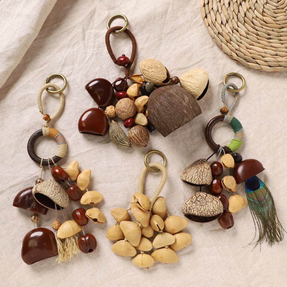 Handmade Natural Fruit Shell Bag Keychain Personality Multifunctional Usage Fruit Shell Wind Chime Ornament Bag Accessories
