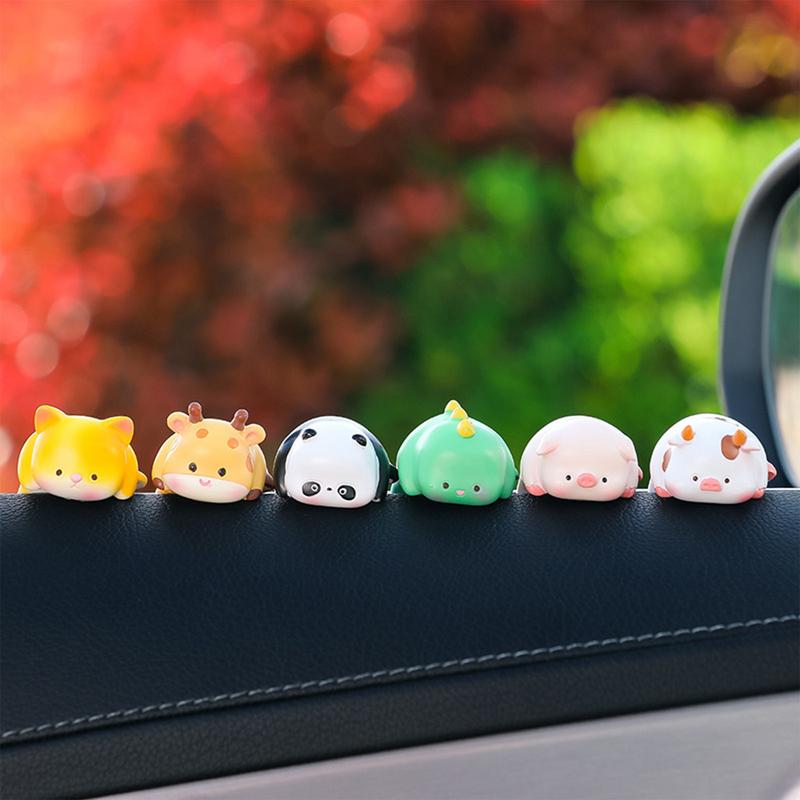 Creative Style Animal Figurines Dashboard Ornament 6 PCS Resin Cartoon Ornaments Cute Car Decor Accessories for the Car