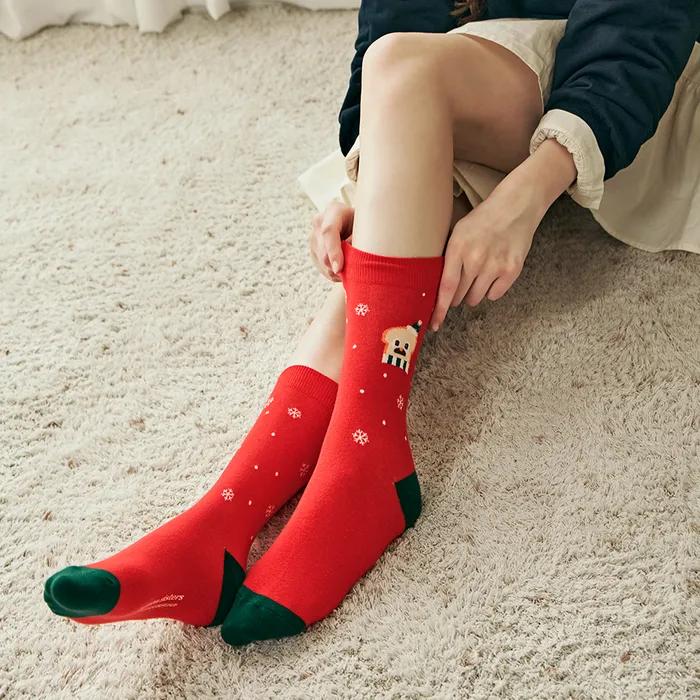 [2SET] [Bread Barbershop X Banana Sisters] Carol Snowflake Pattern Christmas Socks 2 Colors