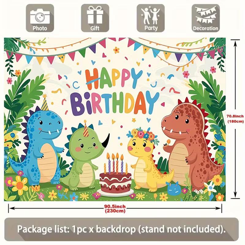 Vibrant Cartoon Dinosaur Birthday Backdrop Kids Dino Party Scene Photography Background Cloth