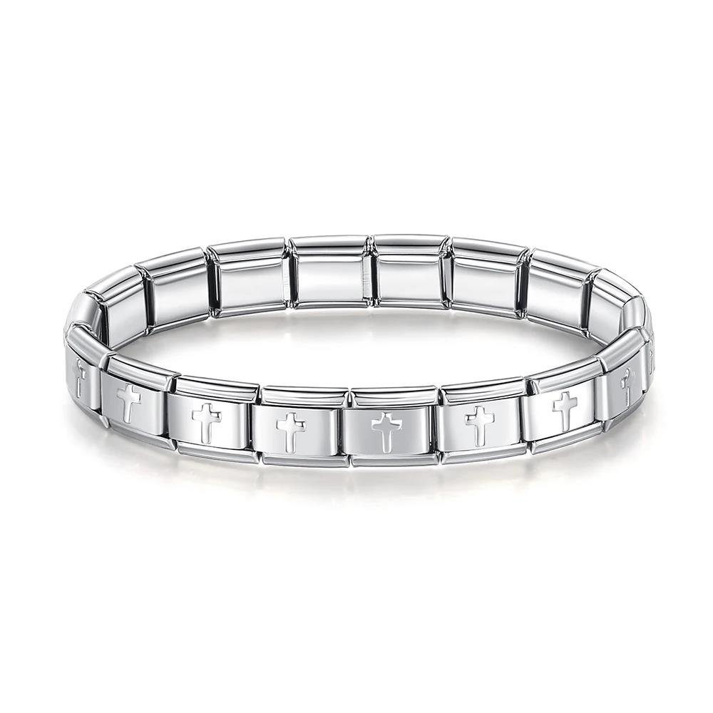 Neue Mode Damen Mann Italienischer Charm Herz Blume Schmetterling Kreuz Delfine Edelstahl Elastisches Armband Gliederarmreif