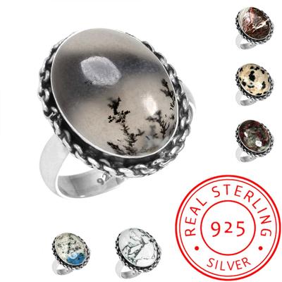925 Sterling Silver Ring Women Gemstone Handmade Jewelry Mothers' Day Gift Crazy Lace Agate Dalmatian Dendrite Opal Eudialyte Howlite K2 Jasper