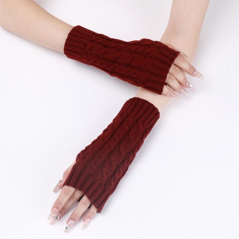 Comfortable Winter Arm Sleeves Fingerless Gloves Soft Acrylic Fibre Cable Knit Gloves For Outdoor Daily Use And Sport