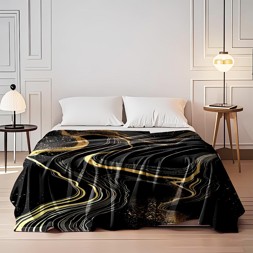 Abstract Black and Gold Marble Art Style Flannel Blanket for Bedroom, Living Room, Sofa, and Nap Sofas.