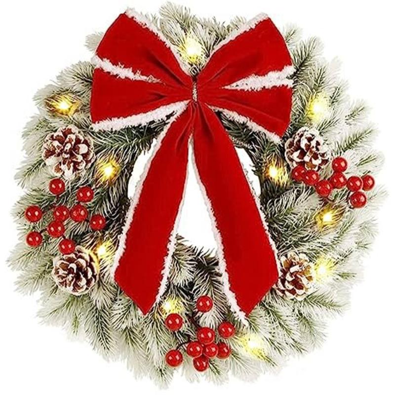 Glowing Plastic Christmas Wreath Ornament Traditional Festival Decors For Home Party Gift Indoor Outdoors Use