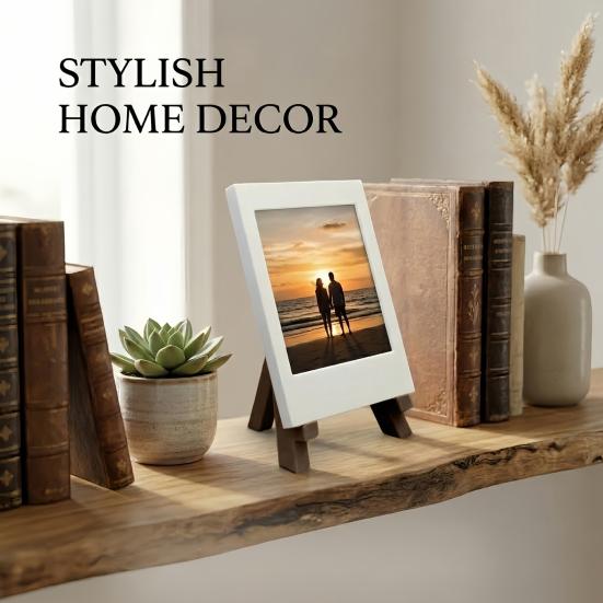 PLA 3D Printed Frame Mini Picture with Wooden Tripod Stand, Photo Display Holder Small for Polaroid Pictures, Tabletop Home Office Decor Easy Loading