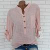 Spring Autumn Cotton Linen Shirts Women Roll Long Sleeve Plus Size Shirt Solid Color Buttons V Collar Pocket Tops