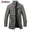 JOOBOX Men's Men's Leather Jacket Slim Stand Collar Mid-Length Washed Motorcycle Leather and Velvet Windbreaker