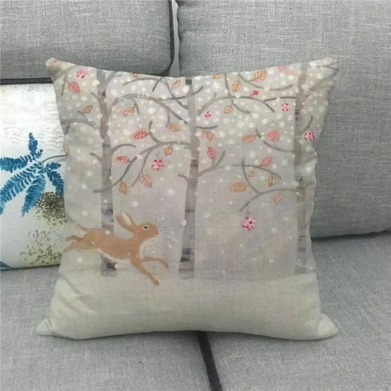 Easter Cushion Cover Cute Bunny Eggs Printed Pillow Covers 18x18 Inches Easter Decorations Hare Rabbit Flower Linen Pillowcase