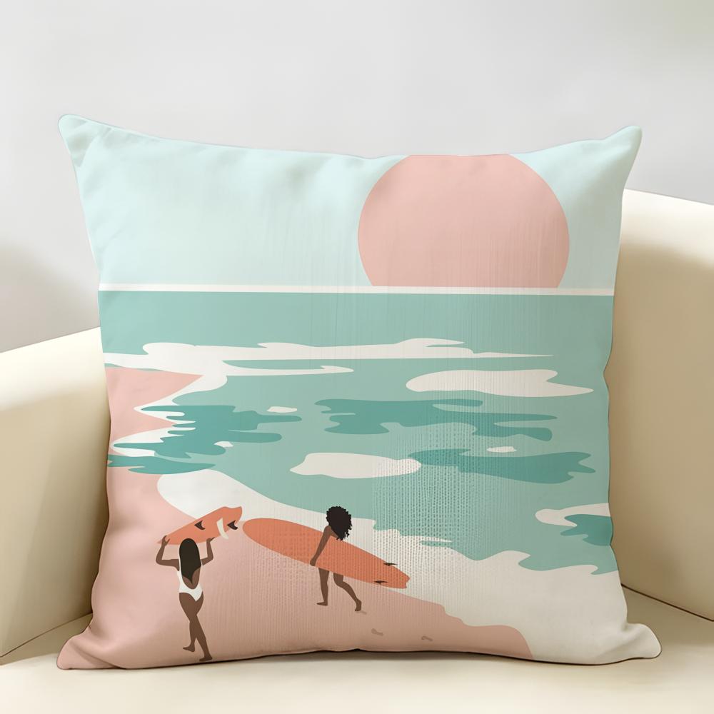 Summer Surfing Ins Art Cushion Cover Natural Linen Organic Fabric DoubleSided Printing Room Sofa Decor Pillow Case