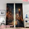 2pcs 2D Flat Printing Merry Christmas Party Curtains Cozy Winter Christmas Lane Digital Printed Polyester Drapes Birthday Party