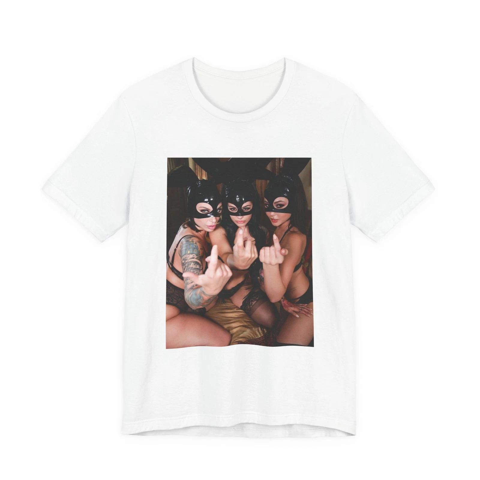 Women’s Cat Masked Woman Photo T-Shirt Sexy Attitude Graphic Streetwear Cotton 3XL