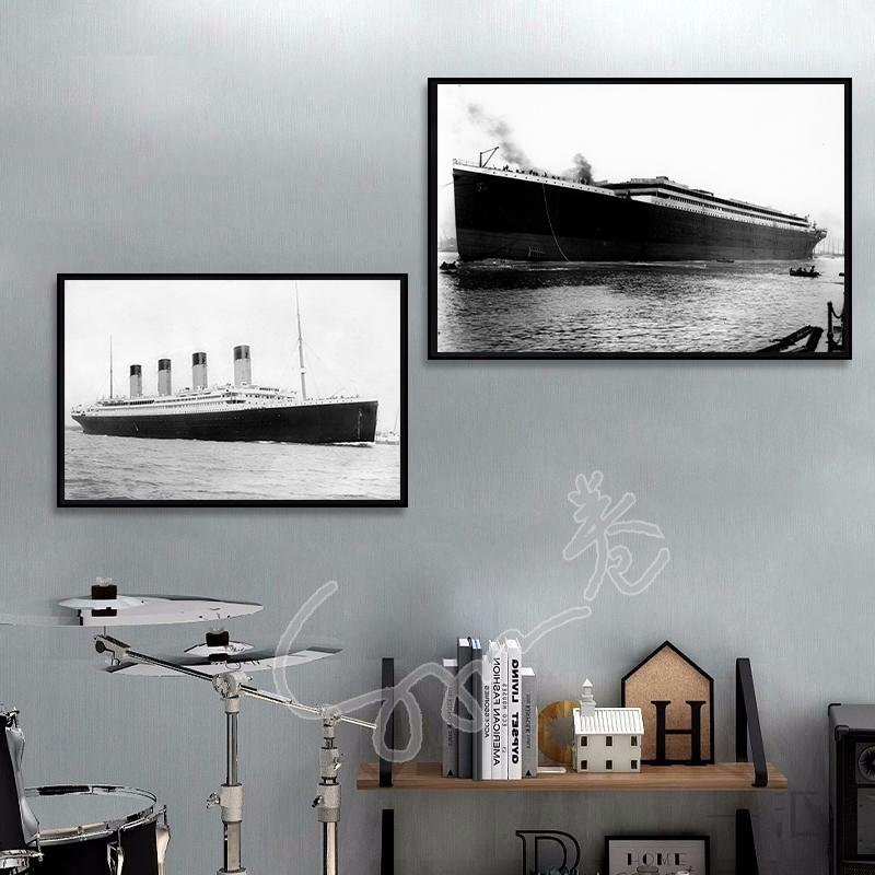 Černobílé staré fotografie Titaniku Plakát Plátno Tisk Retro Nástěnná dekorace Obrázek Vintage Nástěnná dekorace Nádherný 1912