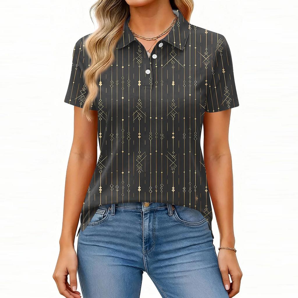 Women's Fashion Casual Lapel Short Sleeve Printed Shirt Women's Button Up Tops