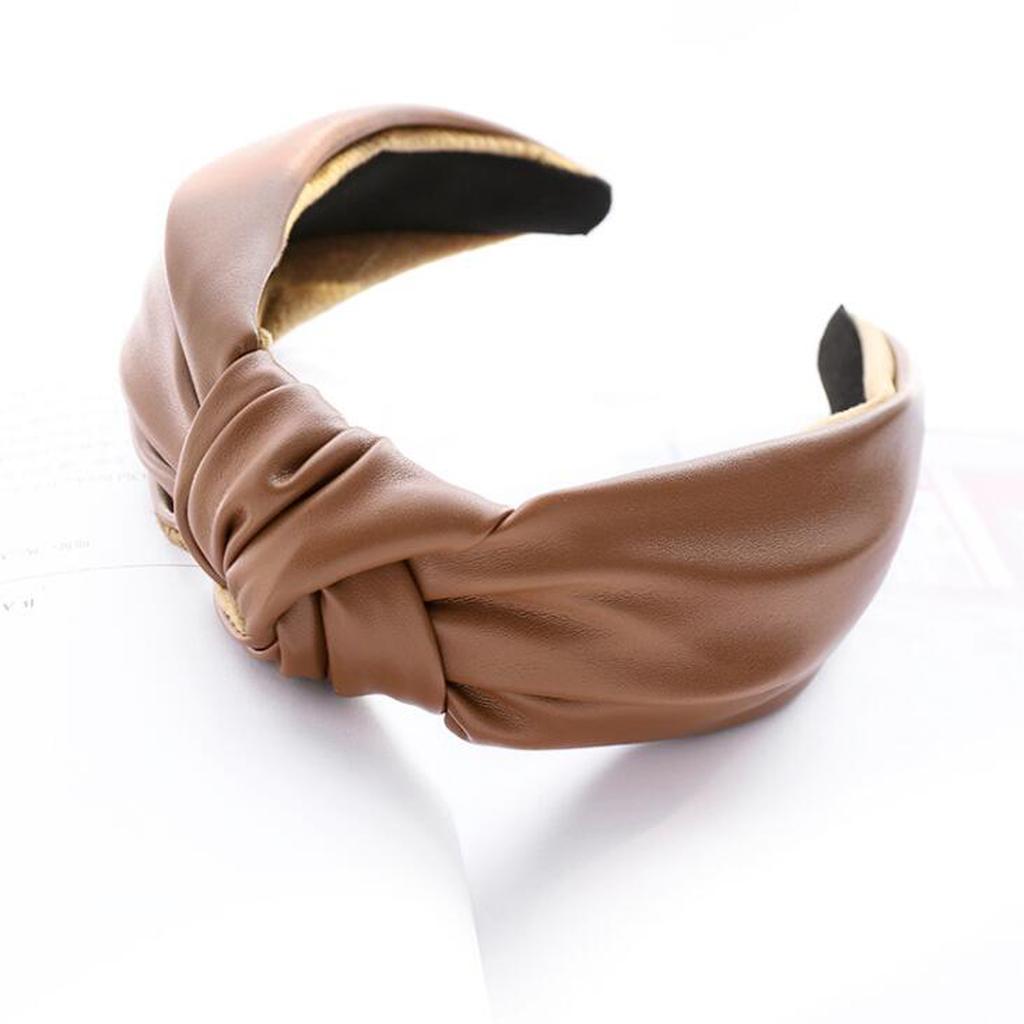 PROLY New Vintage Women Headband Wide Side PU Leather Hairband Center Knot Casual Headwear Adult Hair Accessories